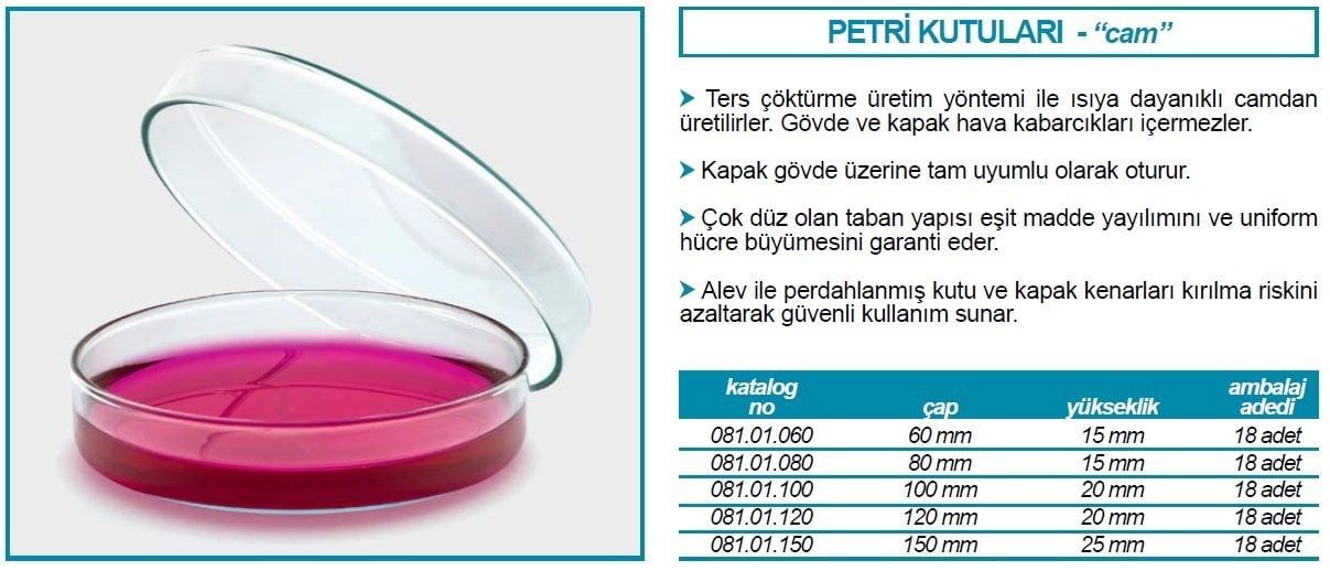 İSOLAB 081.01.100 petri kutusu - cam - 100 x 20 mm